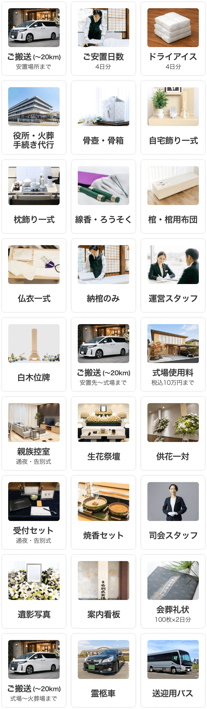 プランに含まれるもの一覧