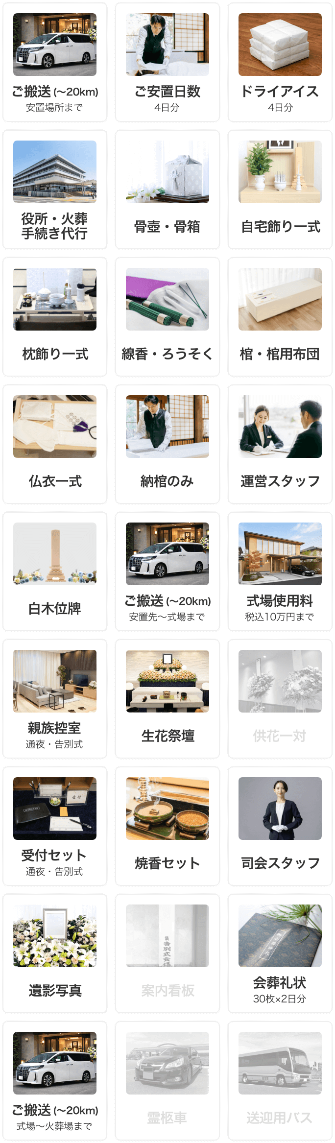 プランに含まれるもの一覧